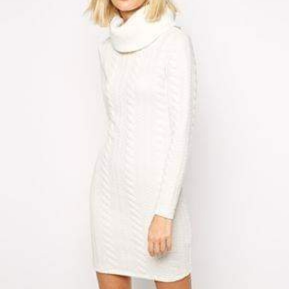 River Island Roll Neck Cream Sweater Dress